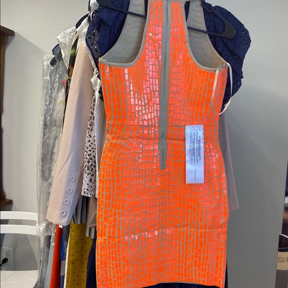 BCBGMAXAZRIA Vinyl Bodycon Dress - Orange (New) - Picture 10 of 15